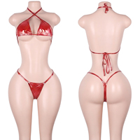 Ensemble de bikinis deux pièces attrayant en cuir verni à lacets, orné de strass, dos ouvert, pour femmes adultes, style Club Bottle Girl, pour soirées Rave