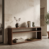 Table console basse RH Genevieve, console en bois massif avec deux étagères ouvertes, table de salon moderne pour l'entrée et le rangement