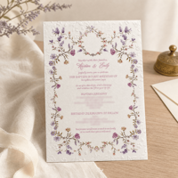 Ensemble d'invitations de mariage de luxe gaufrées à motifs floraux, avec enveloppe personnalisée à l'aquarelle, carte RSVP et papeterie de baptême personnalisée
