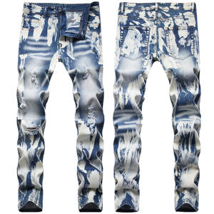 AeeDenim logo personnalisé pour hommes déchiré trous lavé petit jean droit pour hommes rétro <span class=keywords><strong>pantalon</strong></span> tendance tenue décontracté <span class=keywords><strong>blanc</strong></span> - Product Image 1
