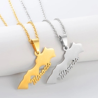 Collares con Colgante de Mapas de Marruecos en Acero Inoxidable, Joyería Étnica, Le Royaume Du Maroc