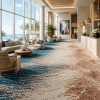 Immersive Strandresort-Teppichfliesen aus Nylon mit HD-Druck, blau-sandfarbenem Ombre-Effekt, nahtloser Bodenbelag für Hotel- und Gastronomieprojekte
