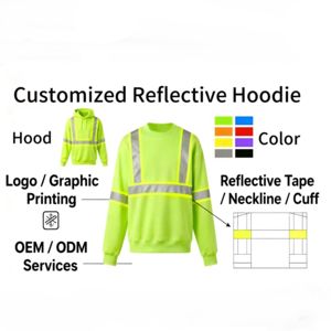 Sweat-shirt à capuche de sécurité en <span class=keywords><strong>polaire</strong></span> <span class=keywords><strong>polaire</strong></span> haute visibilité ANSI Classe 3 pour vêtements de travail - Logo personnalisé 2 tons orange/bleu marine - Product Image 6