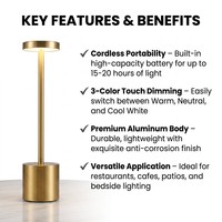 Lampe de lecture sans fil LED avec chargeur, capteur tactile, lampe de chevet de bureau, décoration de la maison, chambre à coucher, bar, hôtel, restaurant