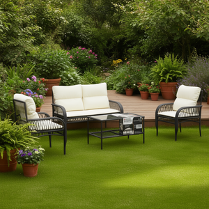 Conjunto de Sofá de Jardín de Ratán Negro de 4 Plazas, Muebles de Exterior Resistentes a la Intemperie, Diseño Contemporáneo - Product Image 2