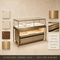 Vitrine de présentation de bijoux en verre de luxe sur mesure avec éclairage LED et tiroirs, comptoir pour bijouterie