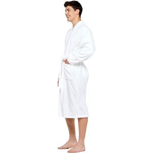 Peignoir en tissu éponge pour homme, 100% coton, manches longues, blanc doux, taille XX-Large, peignoir de bain grande taille pour femme et homme, peignoirs d'hôtel en gros - Product Image 3
