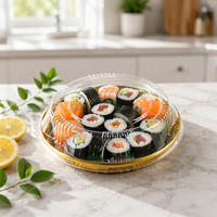 Plateau rond en plastique PET personnalisé, doré, de luxe, pour sushis, gâteaux, emballages alimentaires, boîte de luxe
