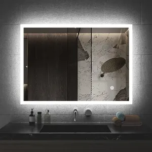 Espelho retroiluminado com led, espelho retangular de alumínio do banheiro, inteligente