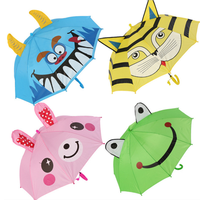 Parapluie droit pour enfants, motif animaux mignons de dessin animé, avec oreilles, protection solaire, LOGO personnalisé, cadre en acier 3D, polyester pongé, 8 baleines en plastique