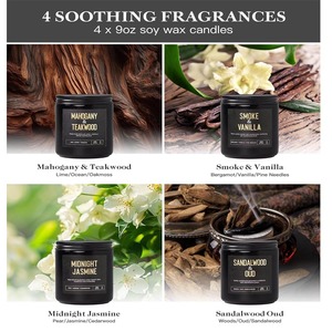 Bougies à mèche en bois crépitantes pour hommes : Lot de 4 bougies parfumées au soja de 36 oz pour la maison, jusqu'à 200 heures de combustion, parfum masculin - Product Image 5