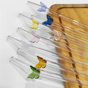 Sedotan Kaca Warna-warni Grosir, Sedotan Minum Transparan Lentur yang Dapat Digunakan Kembali dengan Motif Kupu-kupu Lucu dan Sikat Pembersih - Product Image 6