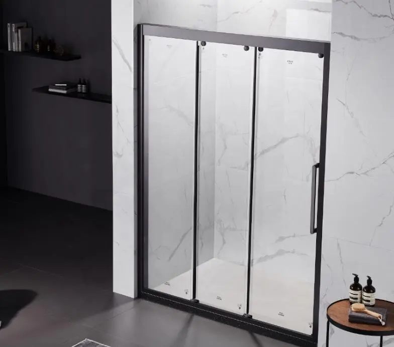 Gabinete de chuveiro 3 portas de alumínio, design moderno, vidro do banheiro
