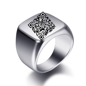 Bague carrée en acier inoxydable 18 mm, gravée au laser bleu avec code QR, bague intelligente pour paiement, pour homme - Product Image 2