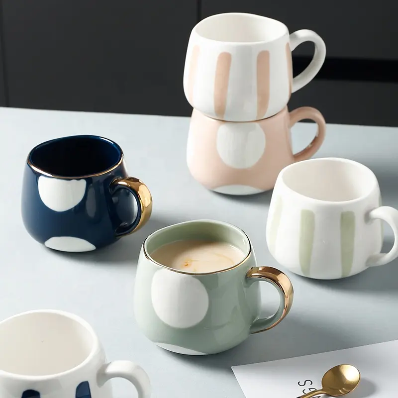 Nordic Stijl Gevlekte Patroon Keramische Servies Cup Met Custom Logo Leuke Paar Koffie Thee Mok