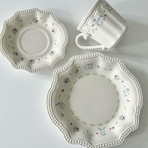 ASKDCP Estilo Francês Bonito Coelho Floral Handmade Máquina de Lavar Louça Segura 280ml Cerâmica Caneca De Café Da Tarde Chá Copo Sobremesa - Product Image 1
