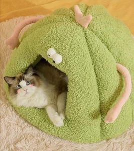 Modernes, bequemes Katzen schwamm bett Rundes Plüsch-, flauschiges, beruhigendes Katzen höhlen nest mit Kapuze und nicht kollabierter Abdeckung - Product Image 2