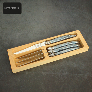 Ensemble <span class=keywords><strong>de</strong></span> couteaux à steak <span class=keywords><strong>de</strong></span> haute qualité, six pièces, design moderne avec manche en plastique ABS et plateau en bois, pour usage domestique - Product Image 2