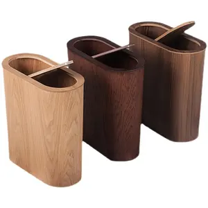 Large-capacity Natural Kitchen Creative 5L Nordic Style Design Wood Trash Can with Lid