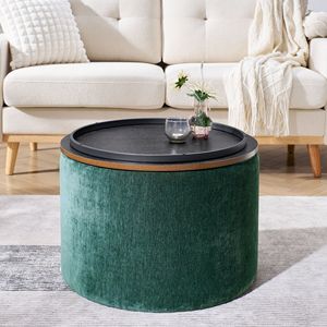 Juego de 2 piezas DB, otomana de almacenamiento de chenilla redonda con taburete pequeño en forma de tambor, escritorio HECHO DE MDF para dormitorio - Product Image 4