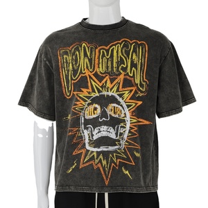 T-shirts pour hommes Style Hip Hop Casual Luxury Heavy Rhinestone Box 200gsm Acid Wash Oversize t Shirt for Men - Product Image 1