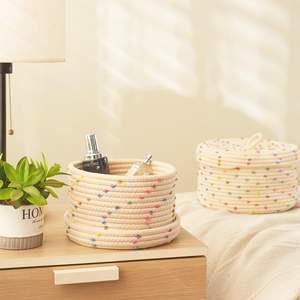 Esme L & H Ensemble de paniers de rangement multifonctions modernes et écologiques <span class=keywords><strong>Petit</strong></span> <span class=keywords><strong>panier</strong></span> décoratif coloré avec <span class=keywords><strong>pompon</strong></span> arc-en-ciel Corde en coton tissé - Product Image 5