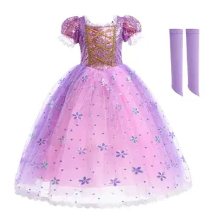 Pakaian anak-anak musim panas rok Putri Rapunzel gaun payet lengan pendek anak perempuan rok Gaun anak-anak