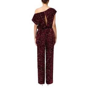 <span class=keywords><strong>Mono</strong></span> de fiesta de noche de lujo de moda <span class=keywords><strong>rojo</strong></span> <span class=keywords><strong>lentejuelas</strong></span> de un hombro personalizado de fabricante de alta calidad para mujer - Product Image 2