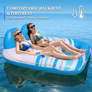 Flotador inflable doble para piscina de 168x165cm, color azul cielo, para adultos, con portavasos. - Product Image 2