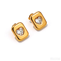 Boucles d'oreilles clous en acier inoxydable étanche plaqué or avec zircone en forme de cœur, carrées et en forme de goutte d'eau pour femme - Grande Vente