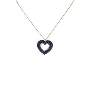 Fashion Pendant Necklace <b>Heart</b> <b>Shape</b> Blue Enamel Diamond Accent Gold Plated Stainless Steel Sustainable Resistant Jewelry - Product Image 1