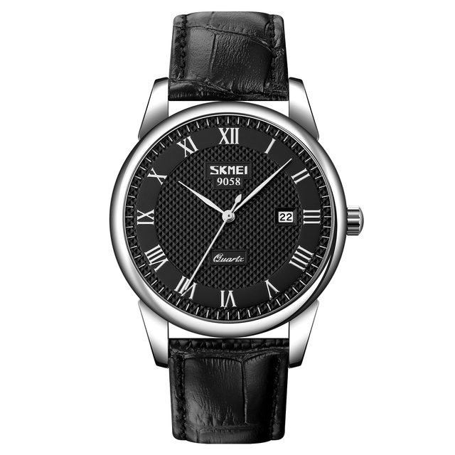 SKMEI 9058 Luxury Quartz Analog Watches for Men Women Roman Numeral Leather Band Casual Water Resistant Design for Couples