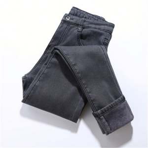 Wholesale Women's Warm <b>Jeans</b> Customer Logo Winter High <b>Waist</b> <b>Elastic</b> Oversized Hip Lift Small Feet <b>Jeans</b> Women's Warm <b>Jeans</b> - Product Image 5