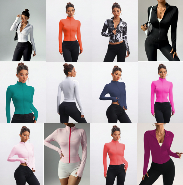 Women's High Quality Waist Slimming Training Tops Tight Stand Collar Full Zipper Long Sleeves Fitness Breathable Seamless