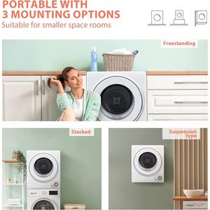 Secadora de Ropa Portátil Euhomy, 1.5 Pies Cúbicos, 850W, Tambor de Acero Inoxidable, Blanca, Compacta - Product Image 3