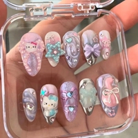 Uñas Postizas Populares para Mujer, Uñas Falsas Personalizadas, 10 Piezas, Diseño 3D con Pintura de Conchas, Uñas Artificiales de Acrílico ABS