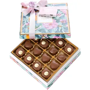 Caixa de presente de papel para artesanato, embalagem de fita de chocolate personalizada grande de luxo caixas de presente para trufas de chocolate com divisor de 16 cavidades