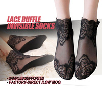 Vente chaude Dentelle À Volants Chaussettes Invisibles D'été Sexy Dames Blanc Bas De Soie Chaussettes Transparentes