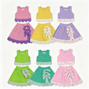 Nueva Llegada de Ropa Deportiva de Verano para Niñas, Conjuntos de Ropa de Yoga con Blusas sin Mangas, Lazos, Falda y Pantalones Cortos - Product Image 1