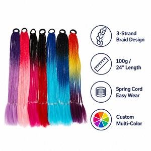 Cola de Caballo Trenzada de 3 Hilos <span class=keywords><strong>con</strong></span> Degradado Arcoíris, <span class=keywords><strong>con</strong></span> Banda <span class=keywords><strong>El</strong></span>ástica, Fácil de Usar, Color Personalizado, Cabello Sintético para Todas las Ocasiones - Product Image 3