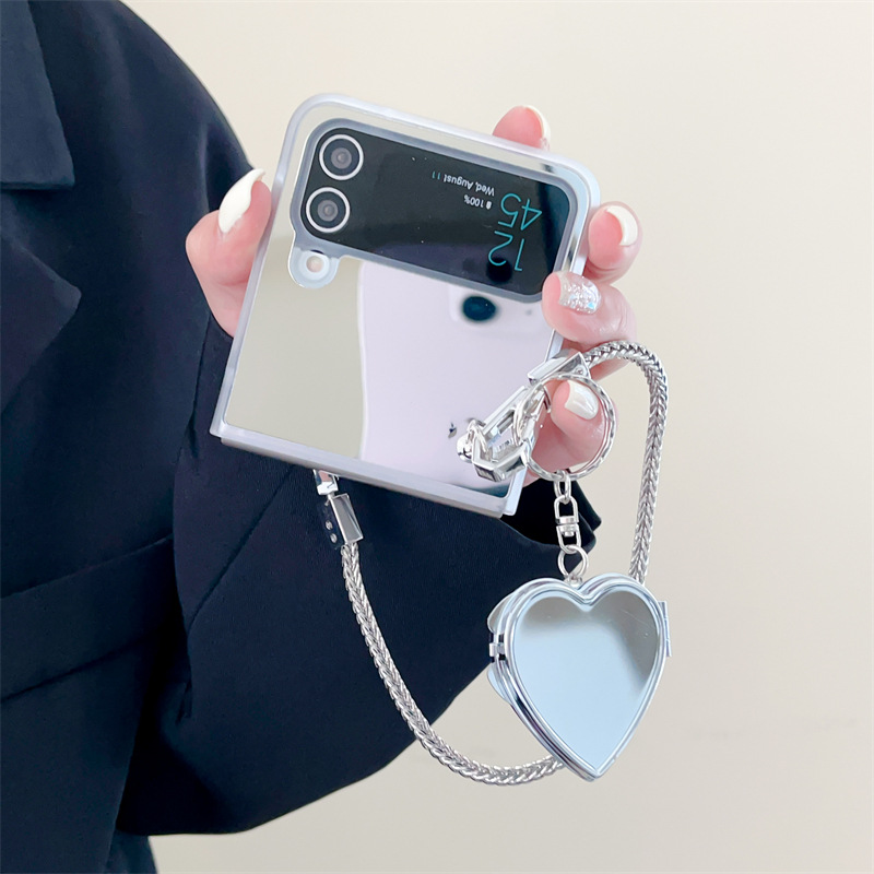 ★DESIGN SKIN★ Galaxy Z Flip 5 Heart Mirror Case Samsung Galaxy Z Flip 5 Case Silver Mirror Cute Heart Clear