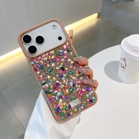 Coque de téléphone en cristal pour iPhone 17 avec diamants colorés luxueux pour iPhone 17 Pro Max, ornée de diamants étincelants et en caoutchouc souple