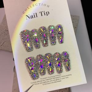 Uñas Postizas Acrílicas Reutilizables de Lujo con Diamantes, Diseño de Ataúd Largo, Hechas a Mano, 10 Piezas, Cuadradas - Product Image 5