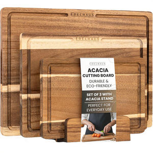 Juego de 3 Tablas de Cortar de Madera de Acacia, Reutilizables, Cuadradas, de 2.0 cm de Grosor, con Ranura para Jugos, para Carne y Queso. - Product Image 3