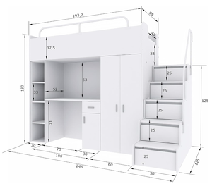 एक अलमारी, डेस्क और सीढ़ी के साथ दो-स्तरीय कार्यात्मक बच्चों के बिस्तर, किशोरों के लिए उपयुक्त है। - Product Image 2