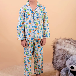 Haute qualité flanelle coton garçons pyjamas enfants vêtements de maison pantalons longs ensembles dessin animé impression chaud vêtements de détail pour le printemps en gros - Product Image 1