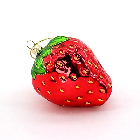 Factory Custom Design Supplies Glass Christmas Ornaments Fruit Strawberry Outdoor Christmas Xmas Item Hanging Decoration