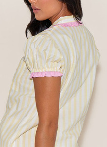 Set <span class=keywords><strong>Pigiama</strong></span> in Raso con Fiocco per <span class=keywords><strong>Donna</strong></span>, <span class=keywords><strong>Camicia</strong></span> a Maniche Corte con Pantaloncini Arricciati, Stile Casual Morbido per Estate Autunno Primavera - Product Image 2