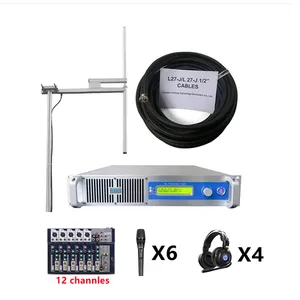 YXHT 1KW FM Transmitter + 1-Bay Antenna + 100 Meters CablesとConnector + 12ch Mixer + 6個Microphones