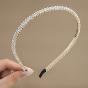 Hot <span class=keywords><strong>Sale</strong></span> Einfache Perlen Stirnband Geflochtene Perle Haar Reifen Mädchen Kopfschmuck Perle Stirnband - Product Image 6